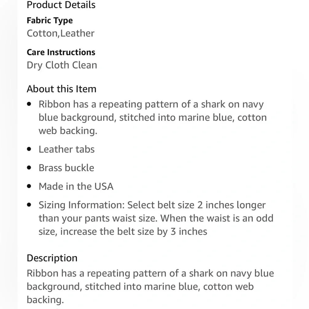 🦈 Preston Boys Nautical Blue Shark Leather Tipped Belt 26